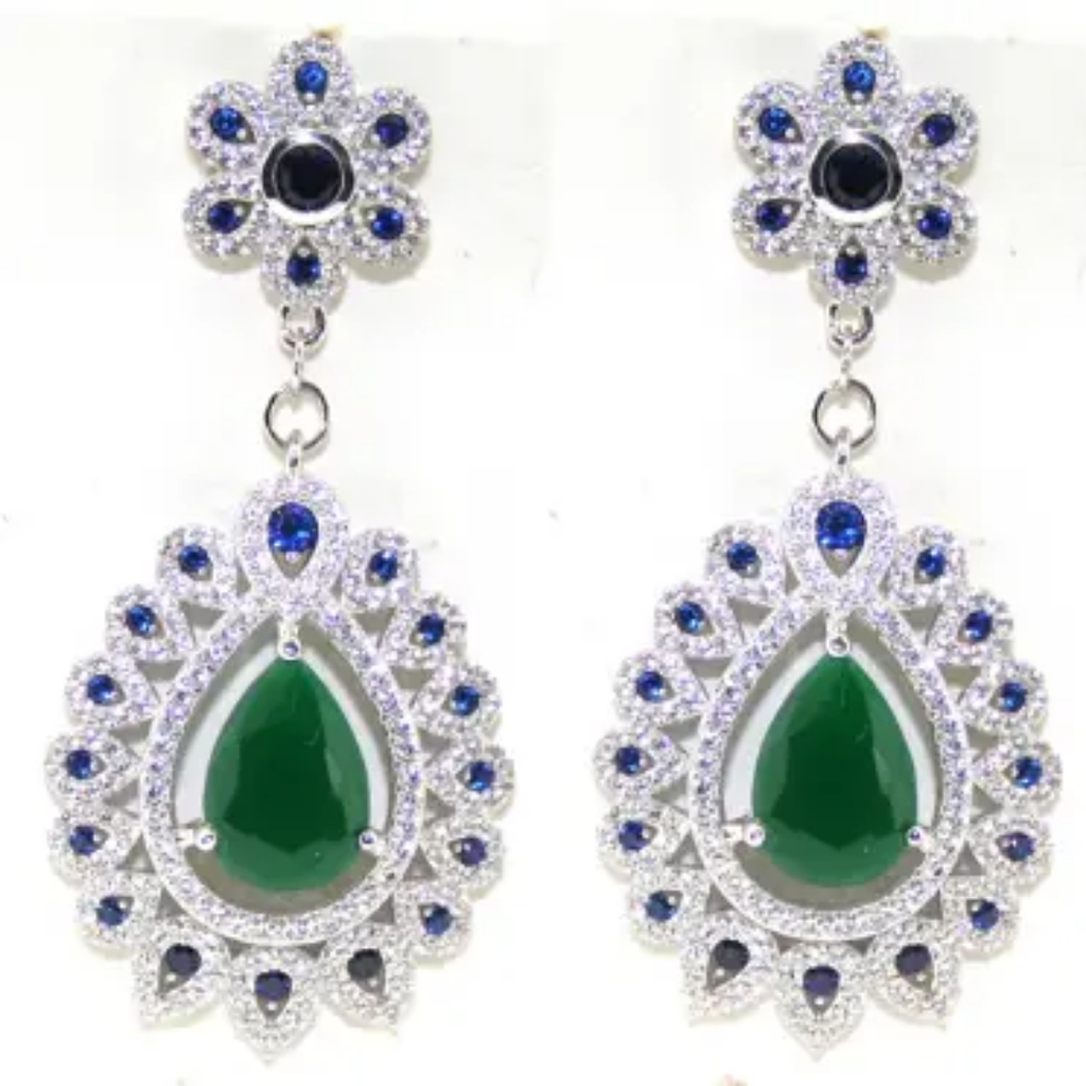 COPY - 25 Ct Diamond Sapp & Emerald Earrings